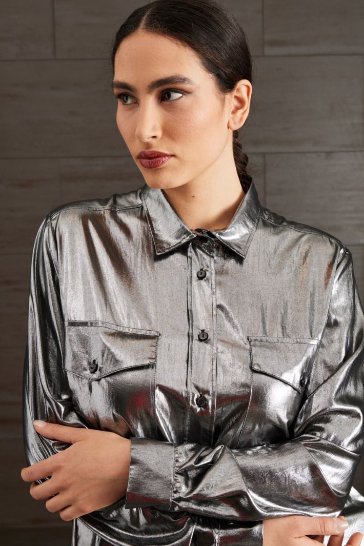 Camicia in voile laminato - ARGENTO - Fashion Market - 3