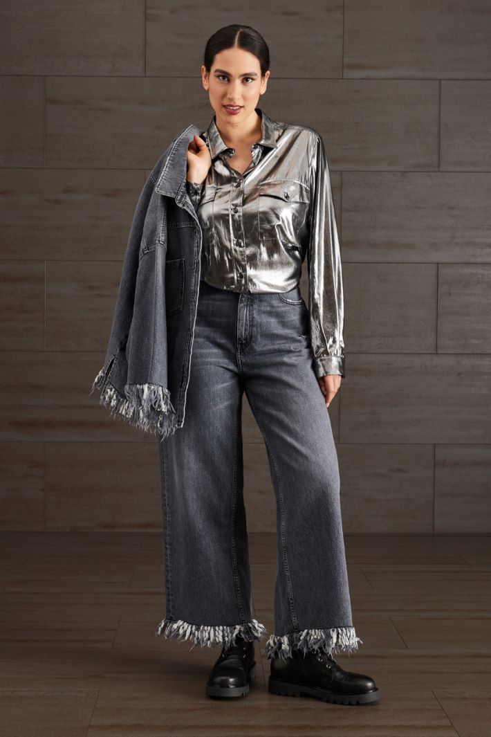 Camicia in voile laminato - ARGENTO - Fashion Market