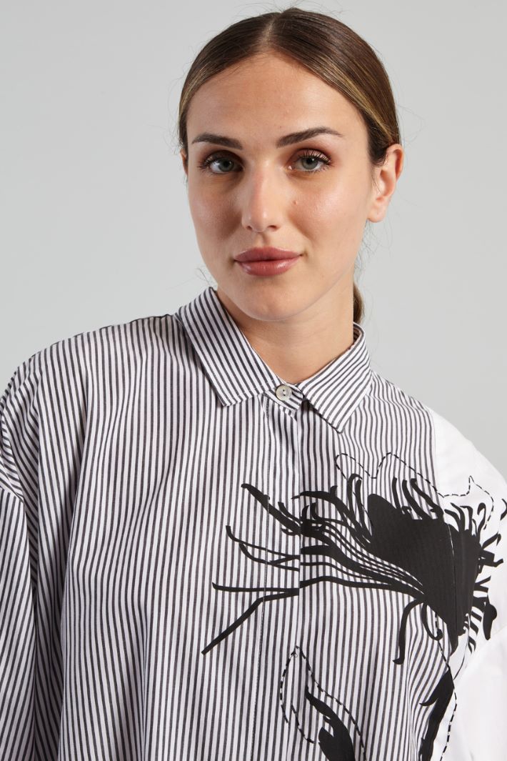 Camicia in cotone con ricamo - BIANCO NERO - Fashion Market - 3