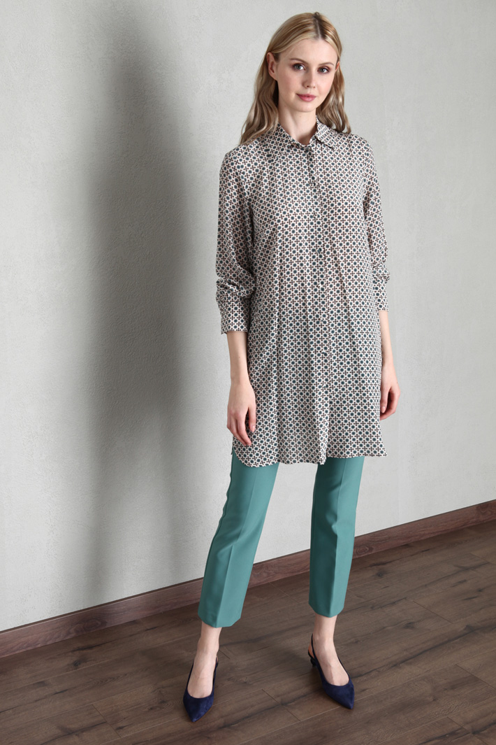 Casacca lunga in crêpe di seta - GIADA BEIGE - Fashion Market