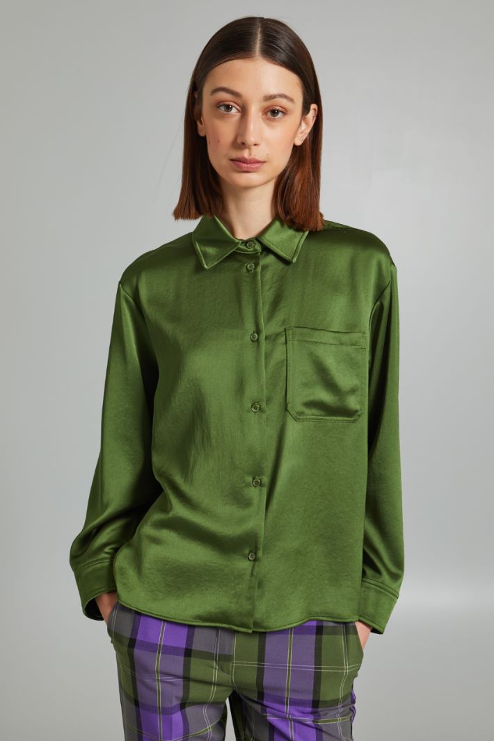Camicia corta con taschino - VERDE OLIVA - Fashion Market - 2