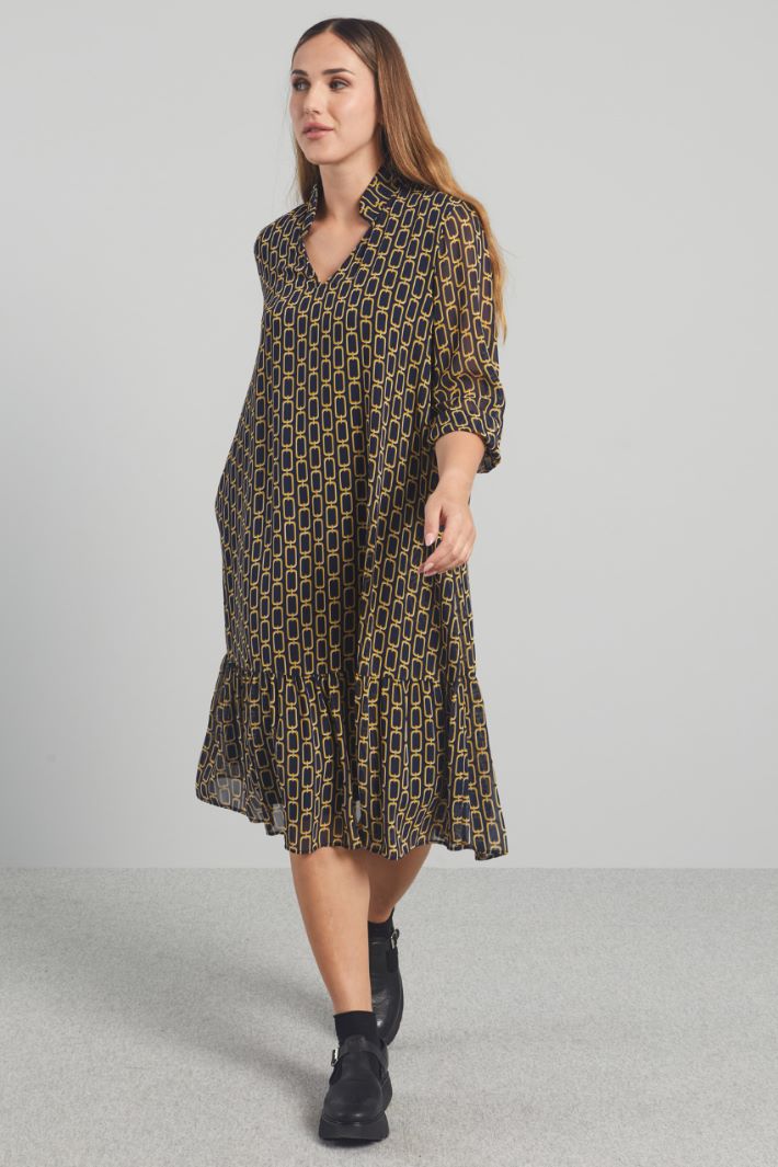 Abito in georgette con balza - BLU NOTTE GIALLO - Fashion Market - 2
