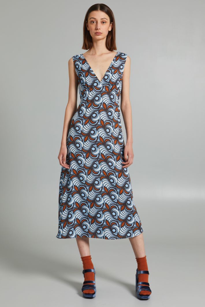 Abito smanicato in georgette - AZZURRO MARRONE BIANCO - Fashion Market - 2