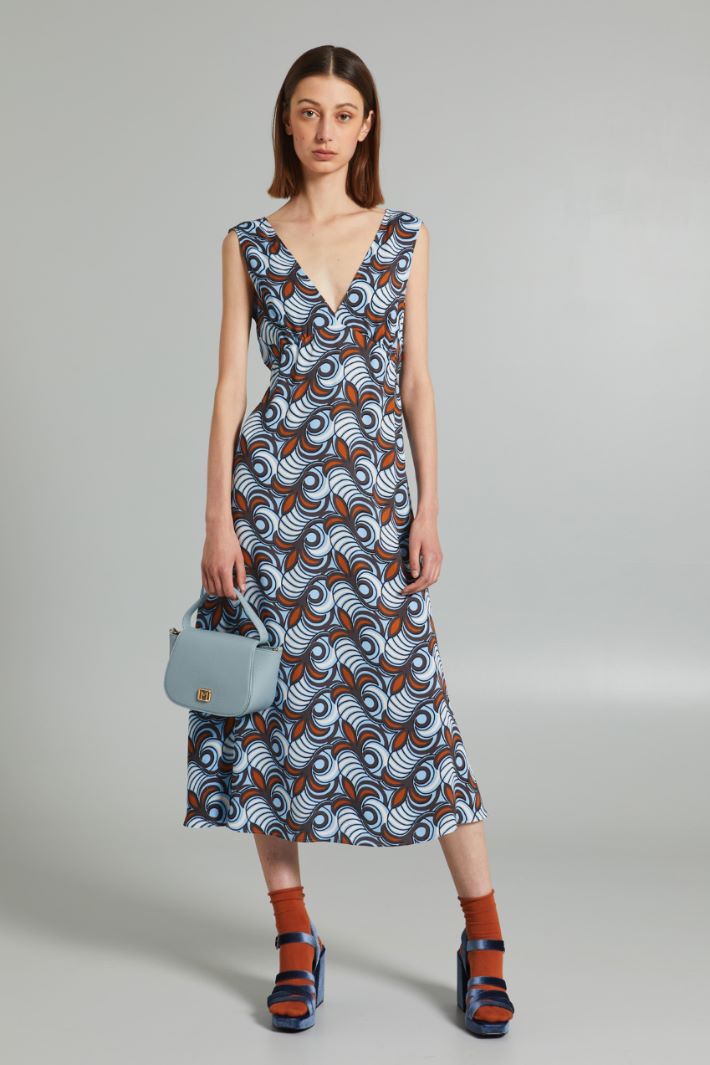 Abito smanicato in georgette - AZZURRO MARRONE BIANCO - Fashion Market