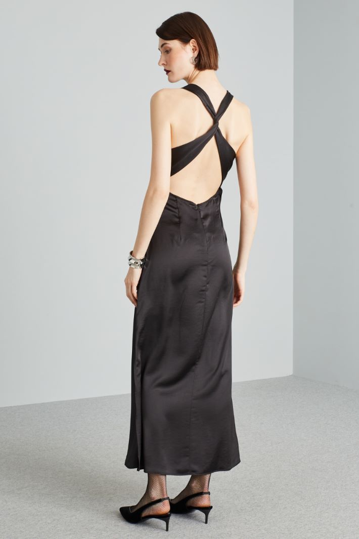 Abito lungo smanicato in raso - NERO - Fashion Market - 4