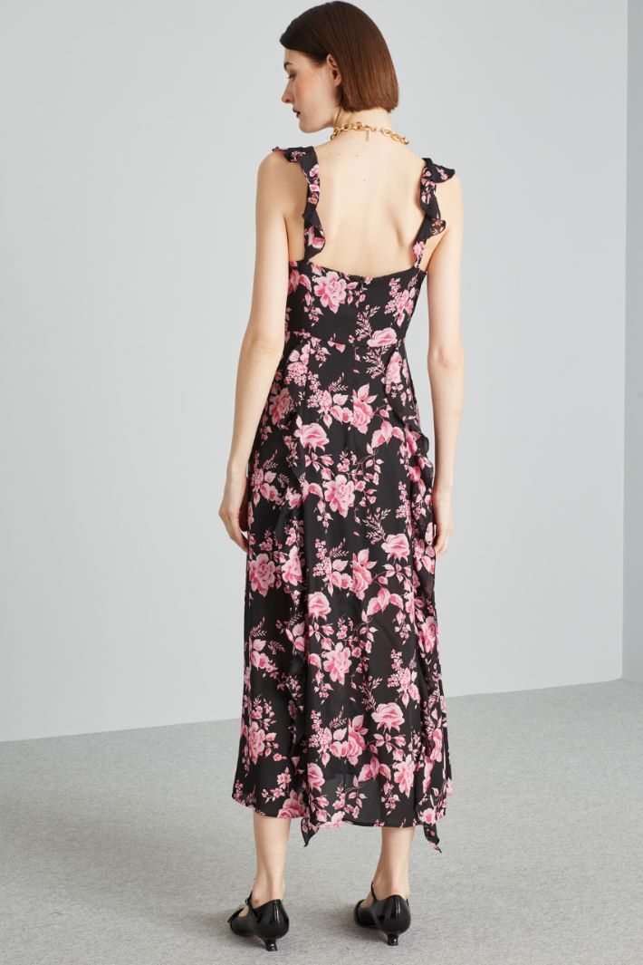 Abito lungo con volant  - NERO ROSA FUCSIA - Fashion Market - 4