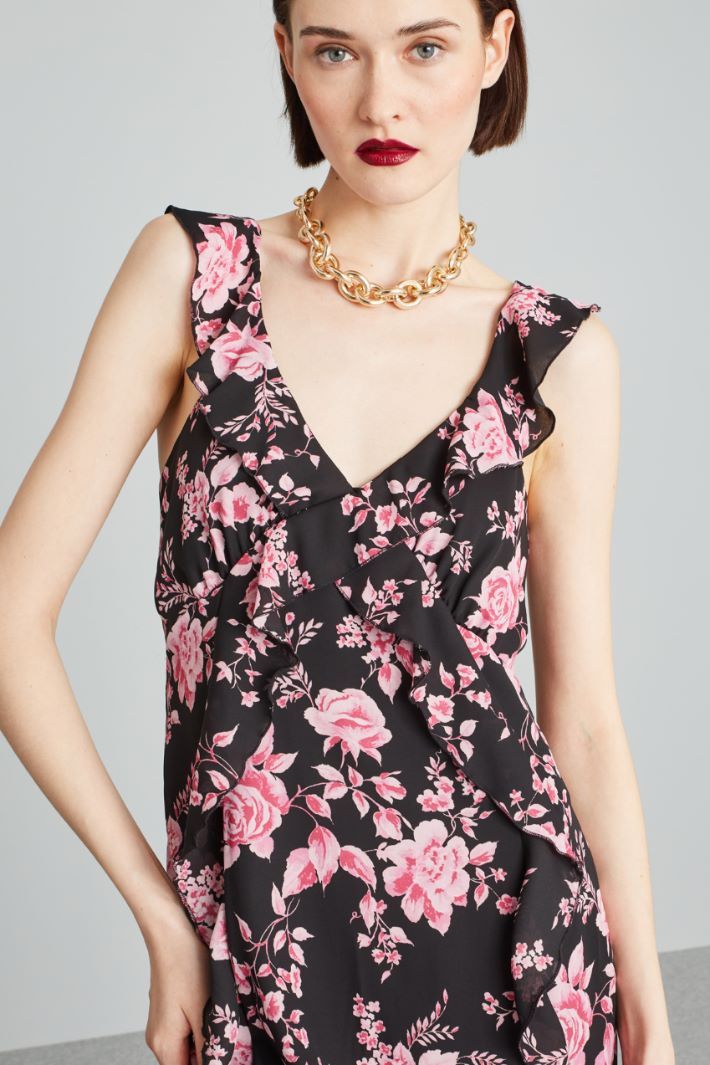 Abito lungo con volant  - NERO ROSA FUCSIA - Fashion Market - 3
