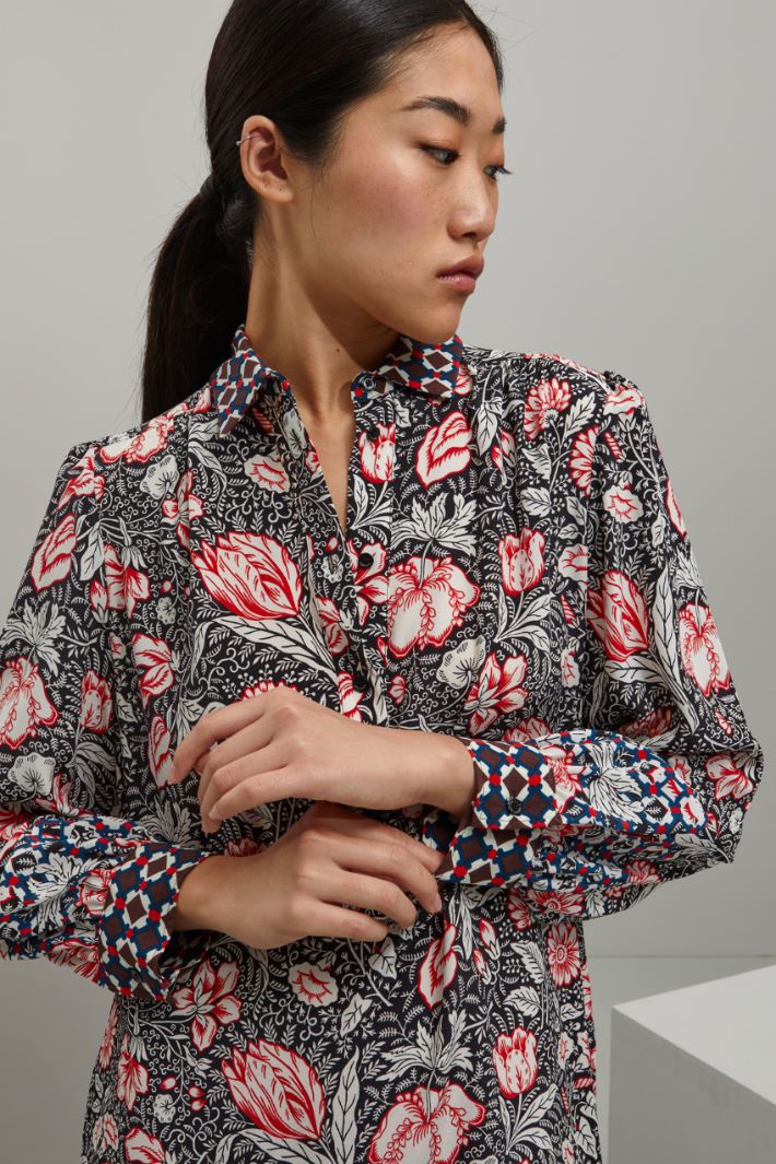 Abito in crépe de chine - NERO BIANCO ROSSO - Fashion Market - 3