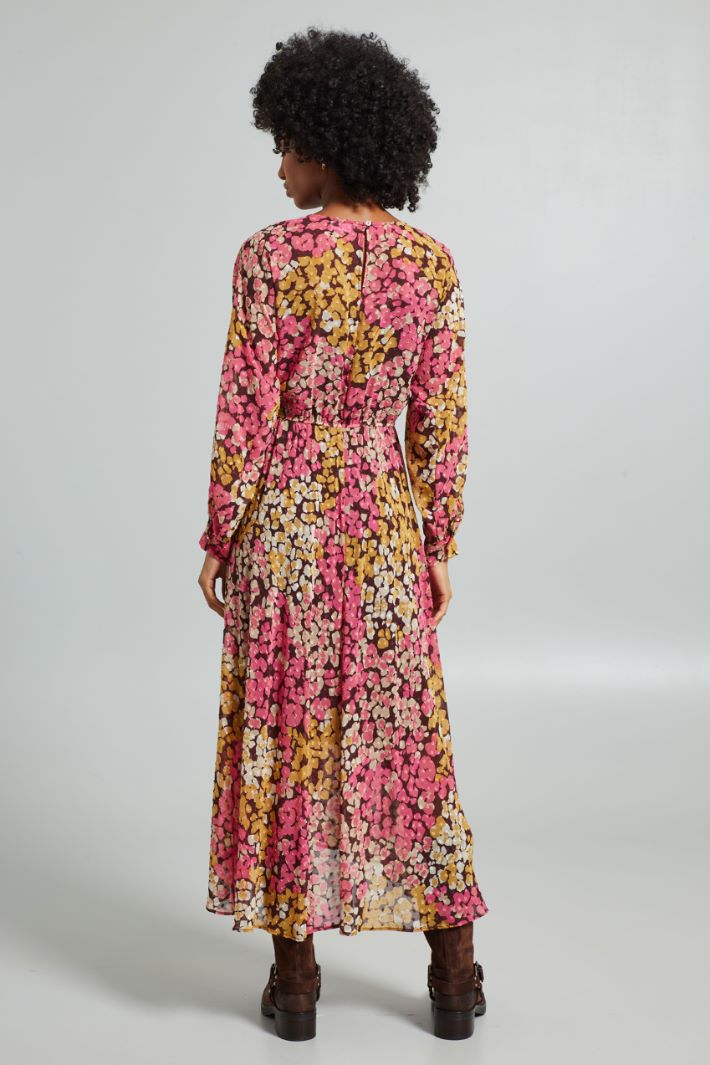 Abito in georgette fil coupè - ROSA SENAPE BORGOGNA - Fashion Market - 4