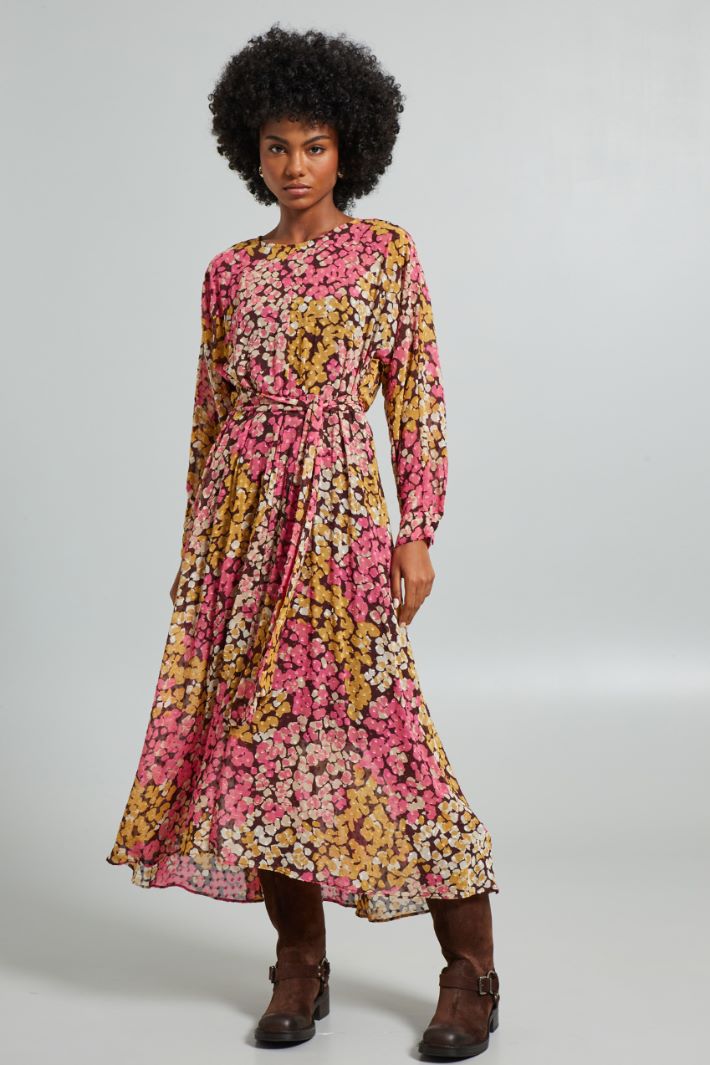 Abito in georgette fil coupè - ROSA SENAPE BORGOGNA - Fashion Market - 2