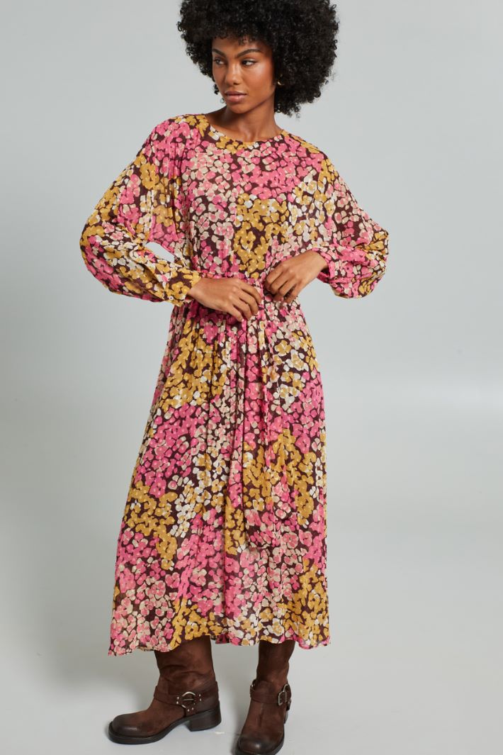 Abito in georgette fil coupè - ROSA SENAPE BORGOGNA - Fashion Market