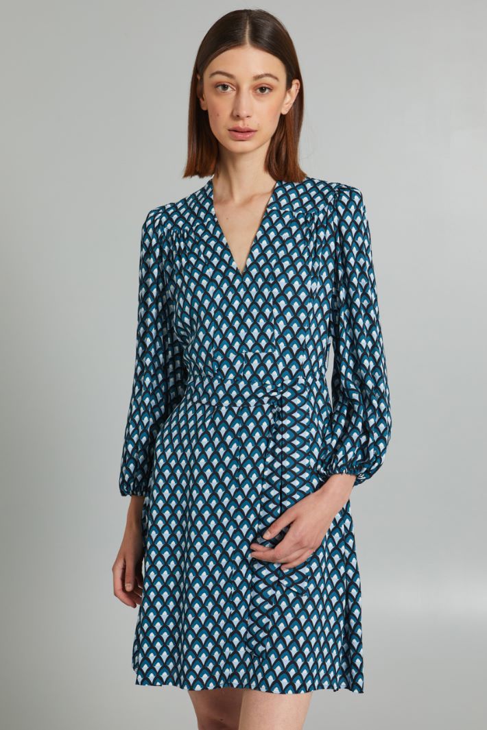 Abito corto in georgette - PETROLIO BIANCO - Fashion Market - 2