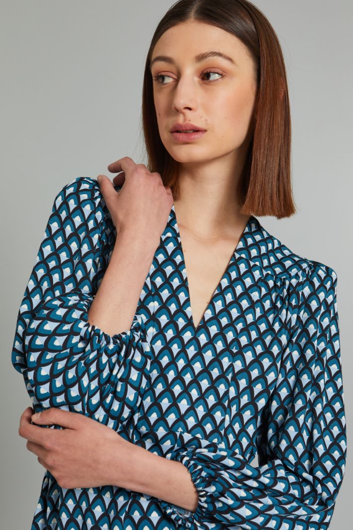 Abito corto in georgette - PETROLIO BIANCO - Fashion Market - 3