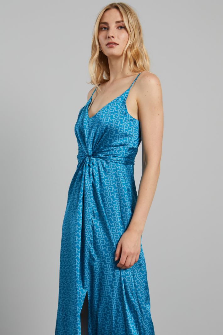 Abito lungo in twill stampato - AZZURRO PETROLIO - Fashion Market - 2