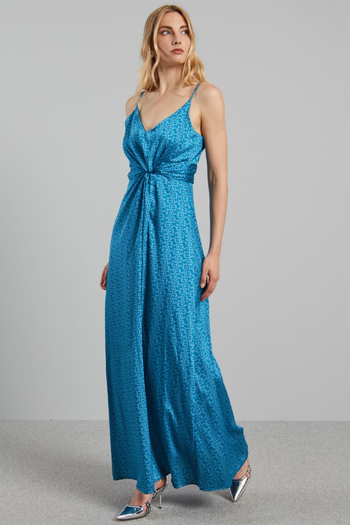 Abito lungo in twill stampato - AZZURRO PETROLIO - Fashion Market