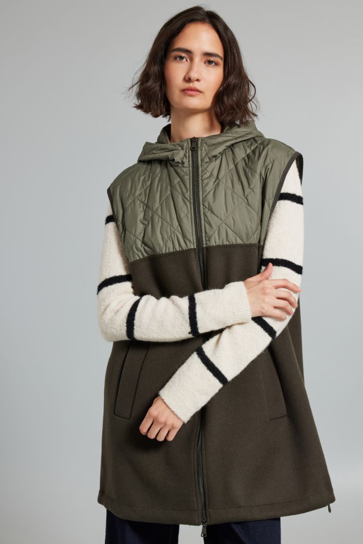 Gilet in raso e panno - VERDE KAKI - Fashion Market - 2