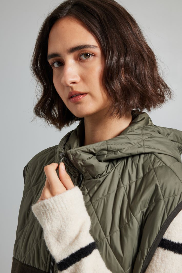 Gilet in raso e panno - VERDE KAKI - Fashion Market - 3