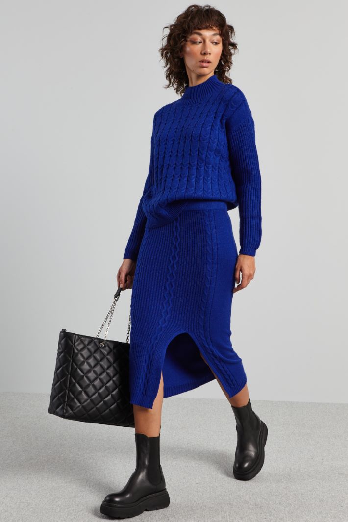 Gonna in maglia a trecce - BLU ELETTRICO - Fashion Market