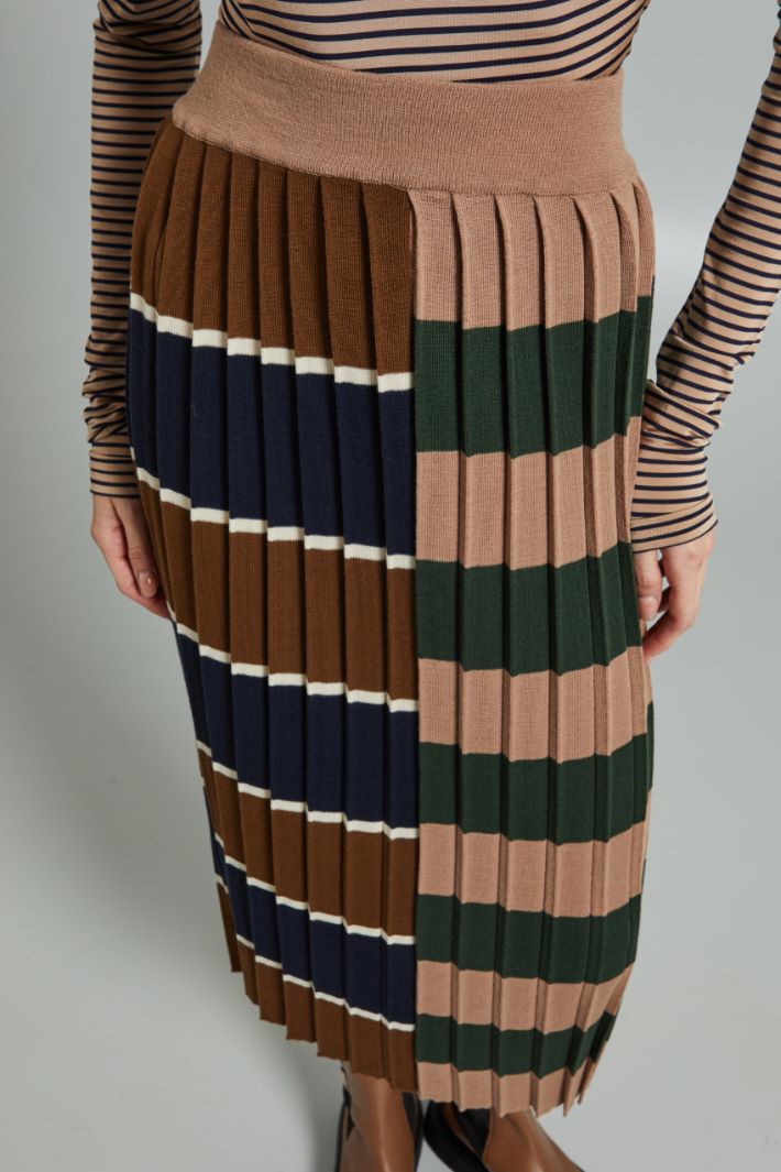 Gonna in maglia plissè - MARRONE BLU VERDE - Fashion Market - 3