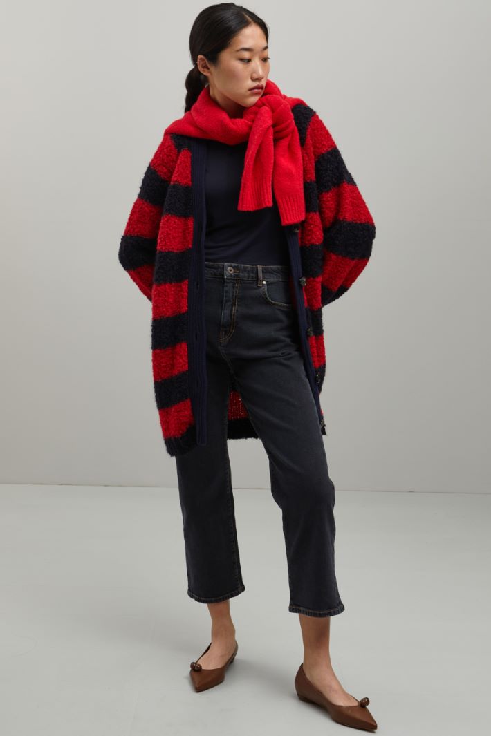 Cardigan in bouclé di alpaca - ROSSO BLU SCURO - Fashion Market