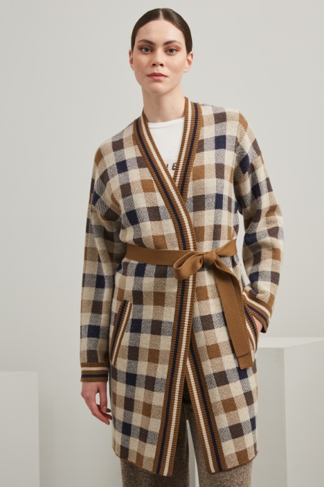 Cardigan jacquard con cintura - Fashion Market