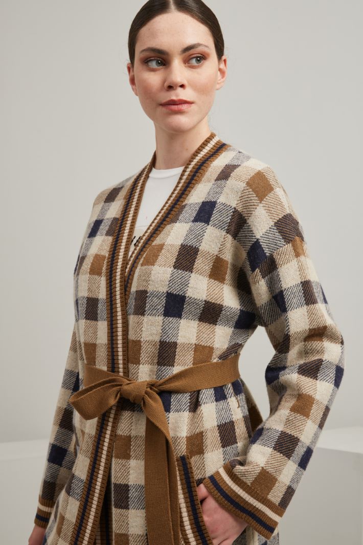Cardigan jacquard con cintura - BEIGE CAMMELLO BLU - Fashion Market - 3