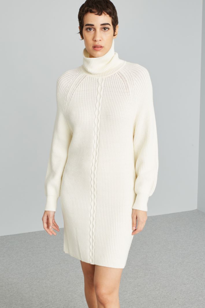 Abito in maglia con collo alto - LATTE - Fashion Market - 2