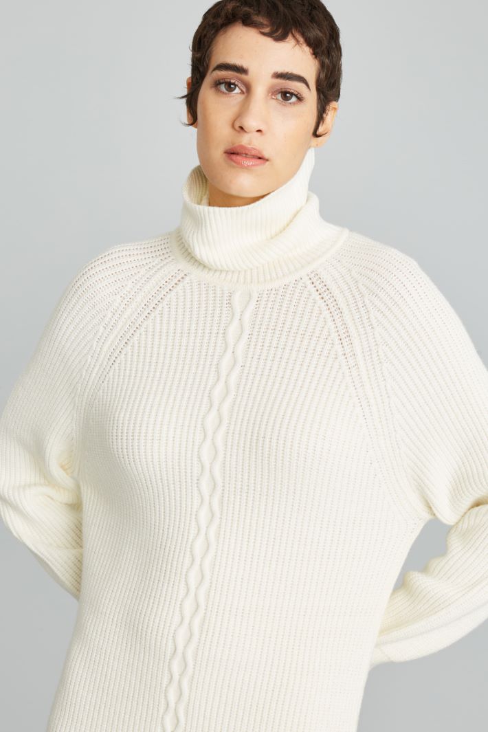 Abito in maglia con collo alto - LATTE - Fashion Market - 3