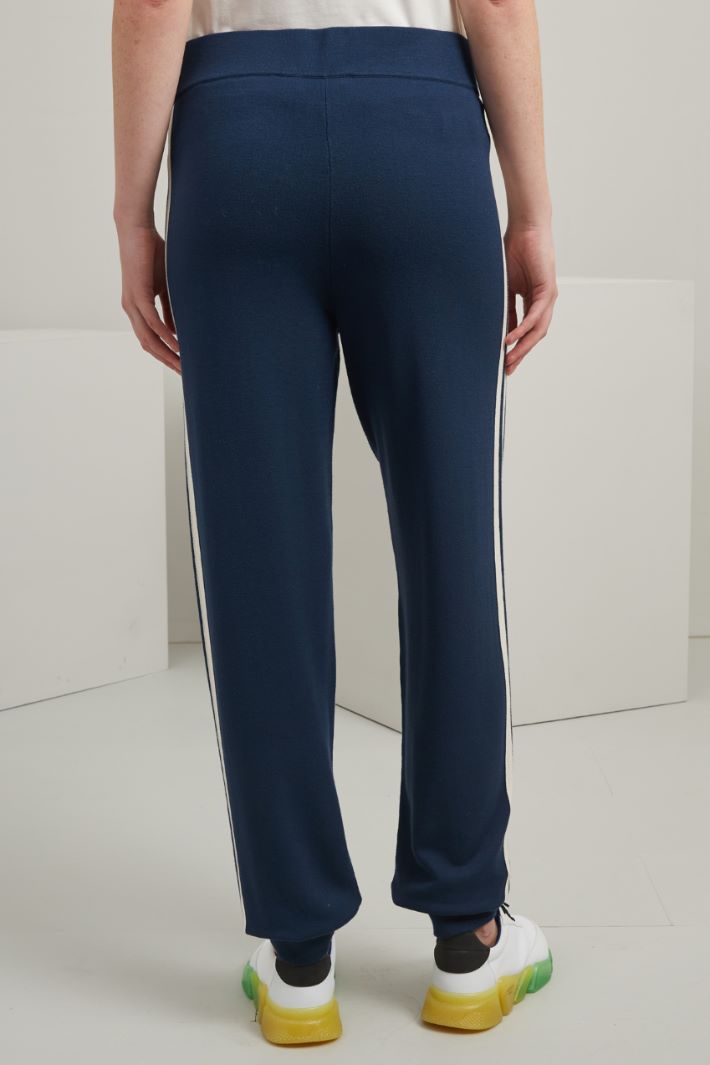 Jogger in viscosa - BLU SCURO BIANCO - Fashion Market - 4