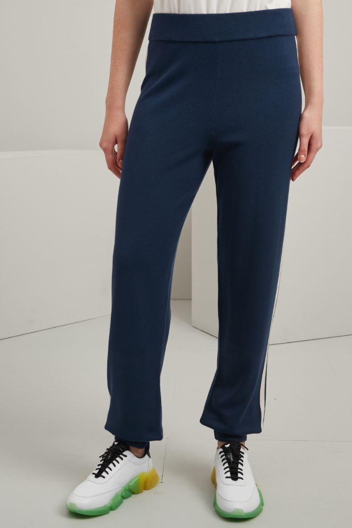 Jogger in viscosa - BLU SCURO BIANCO - Fashion Market - 2