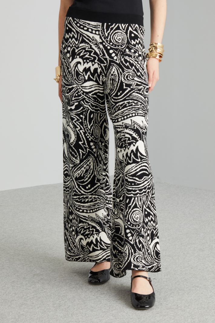 Pantaloni morbidi in jacquard - NERO BIANCO PANNA - Fashion Market - 2