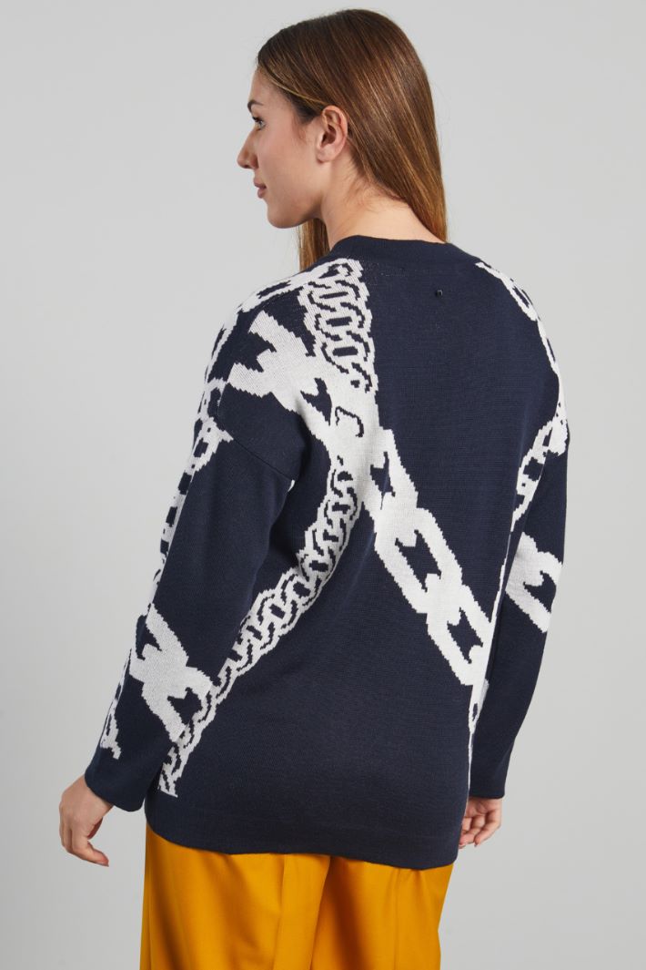 Cardigan in lana jacquard - BLU NOTTE BIANCO - Fashion Market - 4