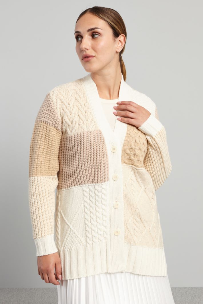 Cardigan con motivo a rilievo - BIANCO BEIGE - Fashion Market - 3