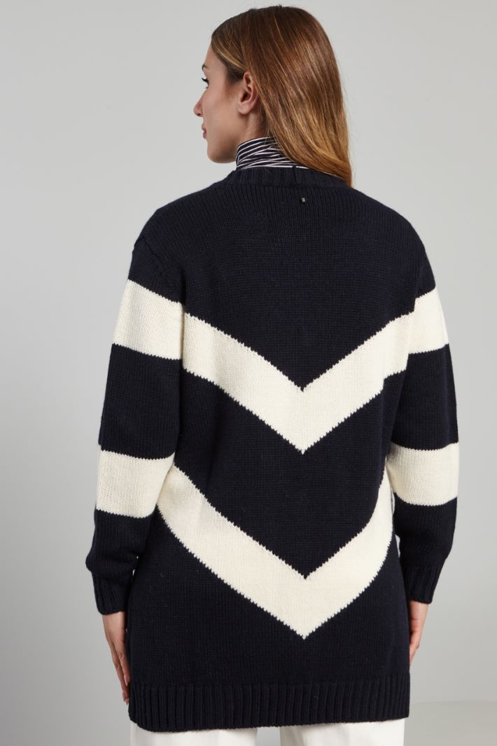 Cardigan con cintura in tono - BLU BIANCO - Fashion Market - 4