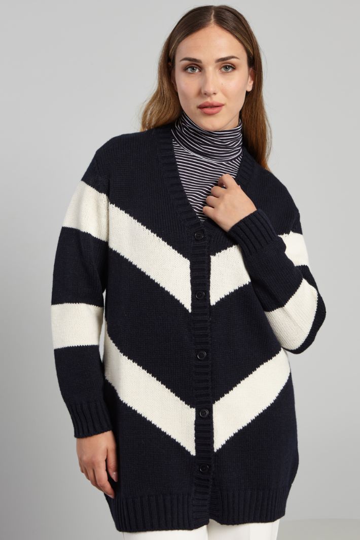 Cardigan con cintura in tono - BLU BIANCO - Fashion Market - 2