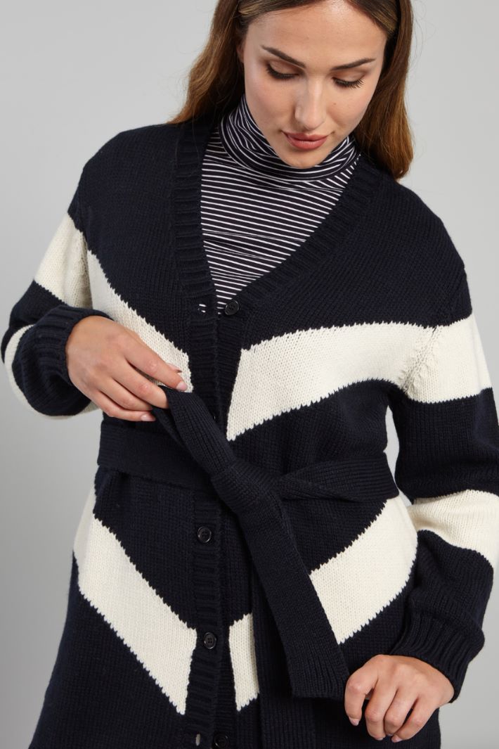 Cardigan con cintura in tono - BLU BIANCO - Fashion Market - 3