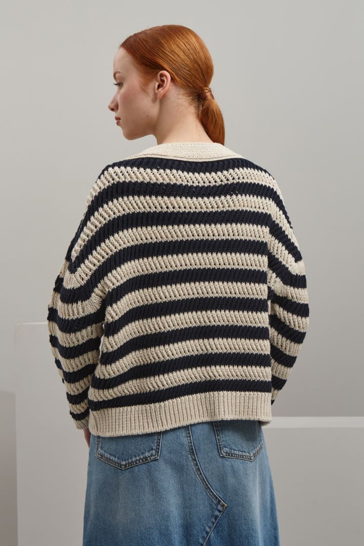 Cardigan in cotone tinto filo - BLU NOTTE ECRU - Fashion Market - 4