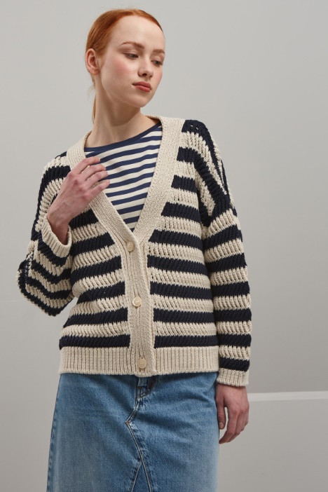 Cardigan in cotone tinto filo - Fashion Market