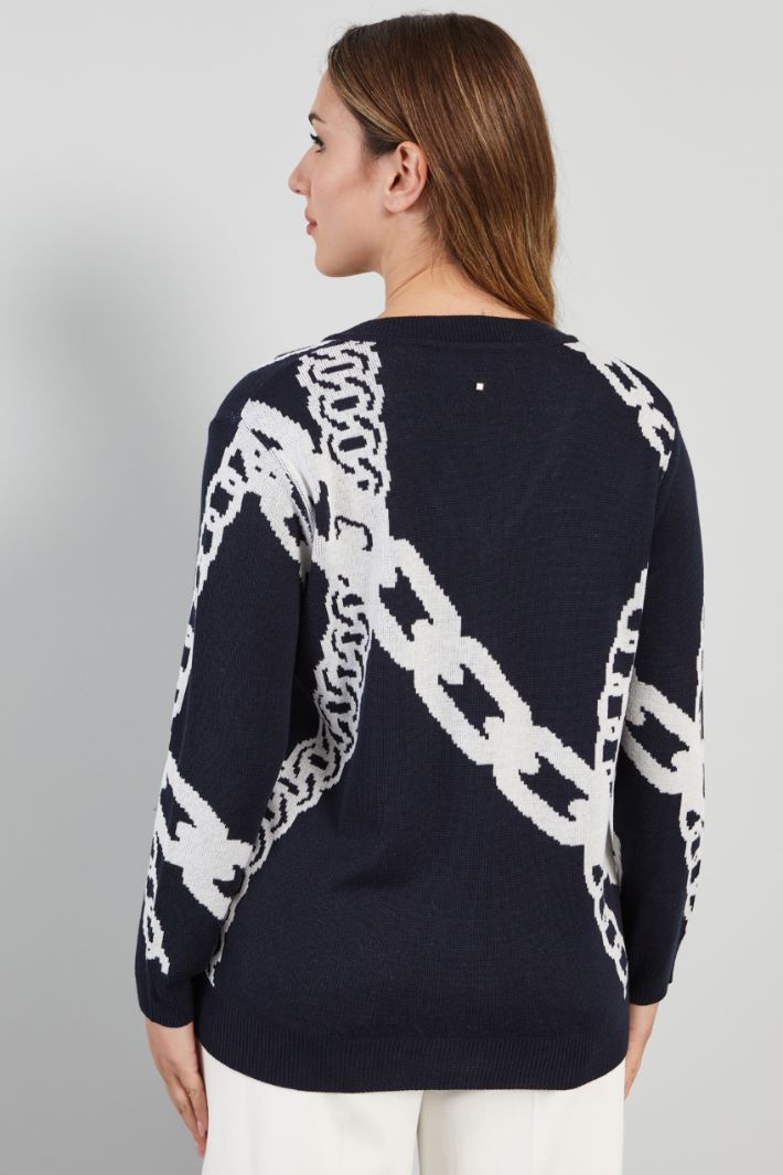 Maglia in lana jacquard - BLU BIANCO - Fashion Market - 4