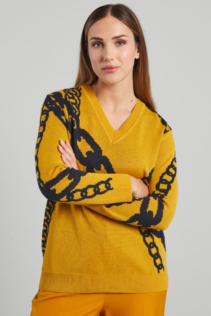 Maglia in lana jacquard - SENAPE BLU NOTTE - Fashion Market - 2