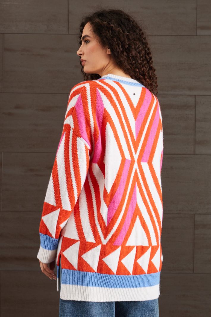 Maglia in lana jacquard - ARANCIONE BIANCO FUCSIA - Fashion Market - 4