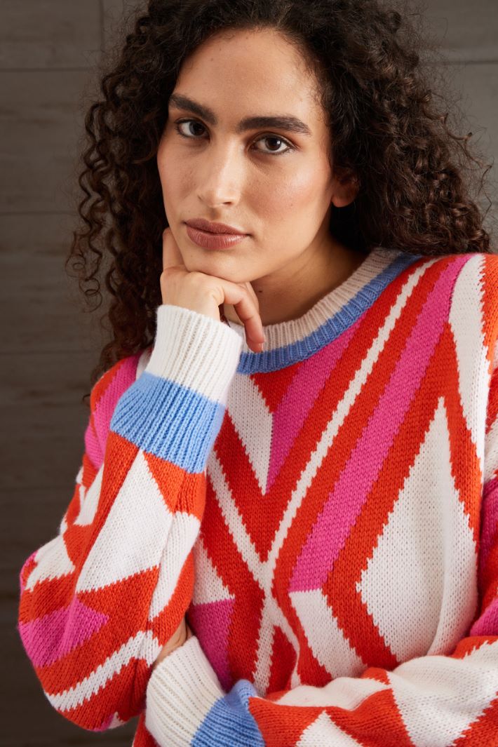 Maglia in lana jacquard - ARANCIONE BIANCO FUCSIA - Fashion Market - 3