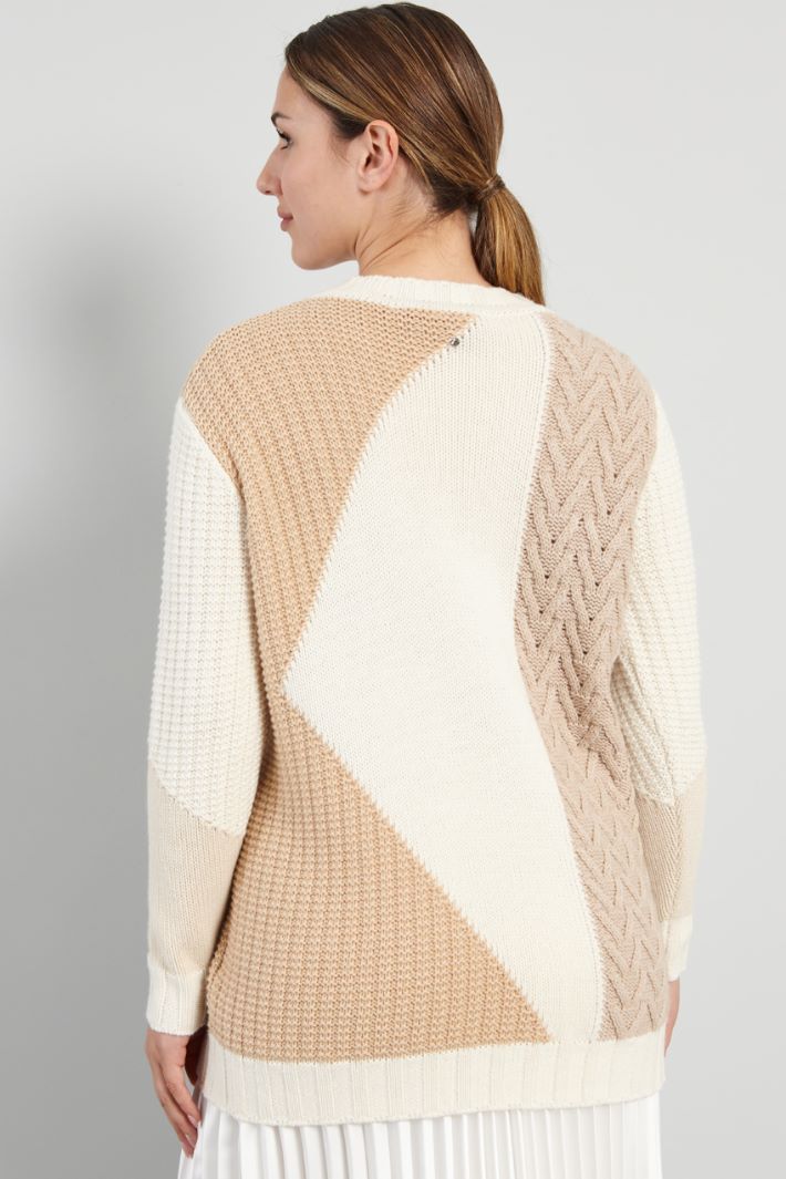 Maglia con intarsi - BIANCO BEIGE NOCCIOLA - Fashion Market - 4