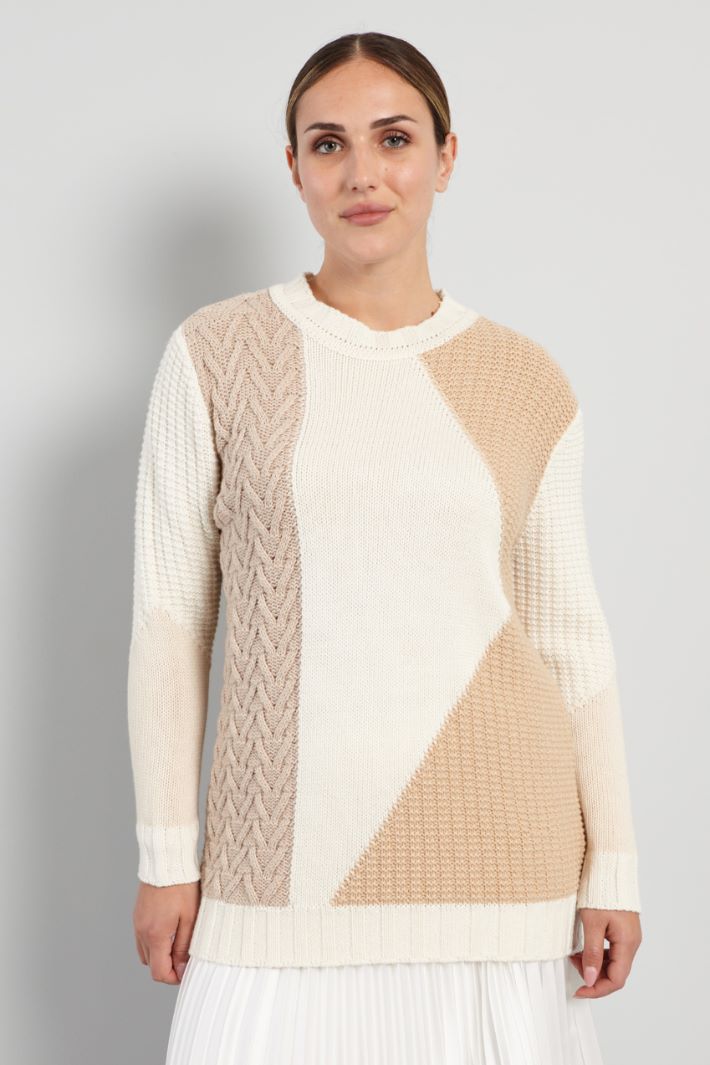Maglia con intarsi - BIANCO BEIGE NOCCIOLA - Fashion Market - 2