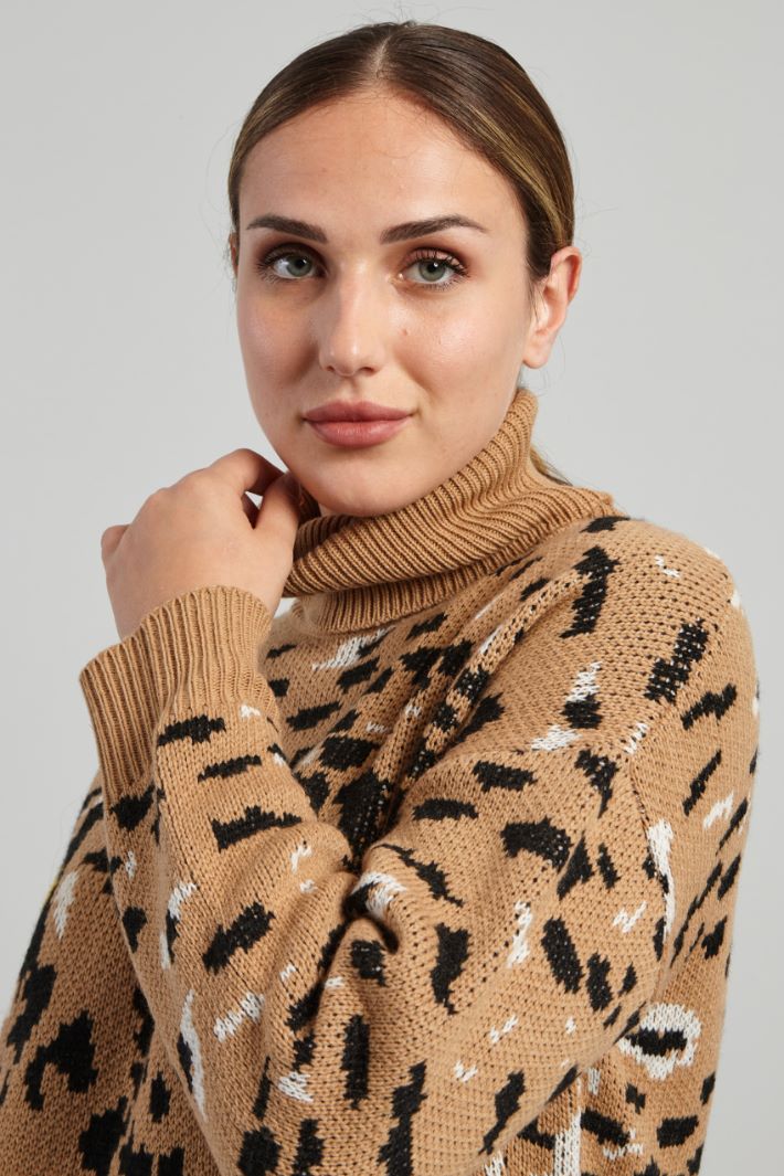 Maglia jacquard a collo alto - CAMMELLO BIANCO NERO - Fashion Market - 3