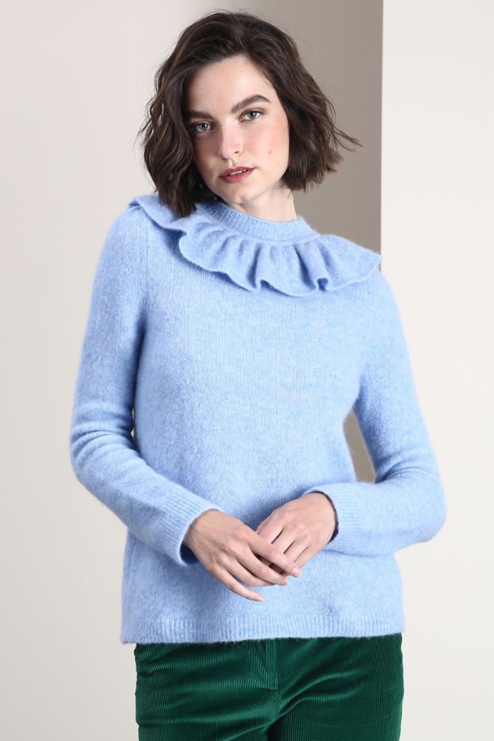 Maglia in alpaca con volant - AZZURRO - Fashion Market - 4