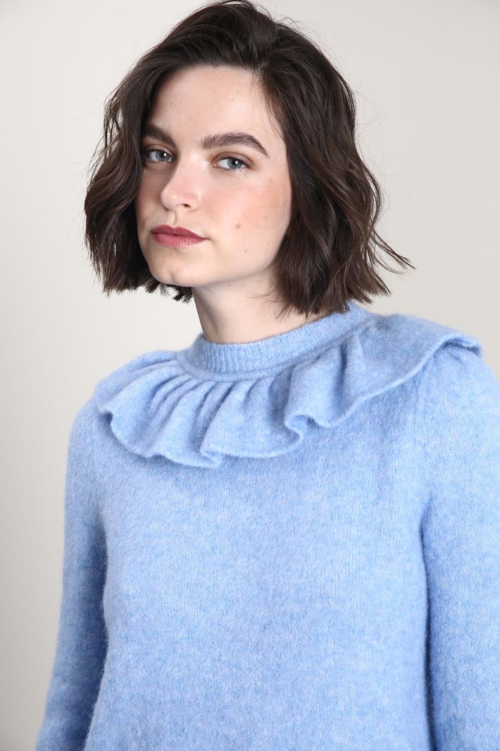 Maglia in alpaca con volant - AZZURRO - Fashion Market - 3