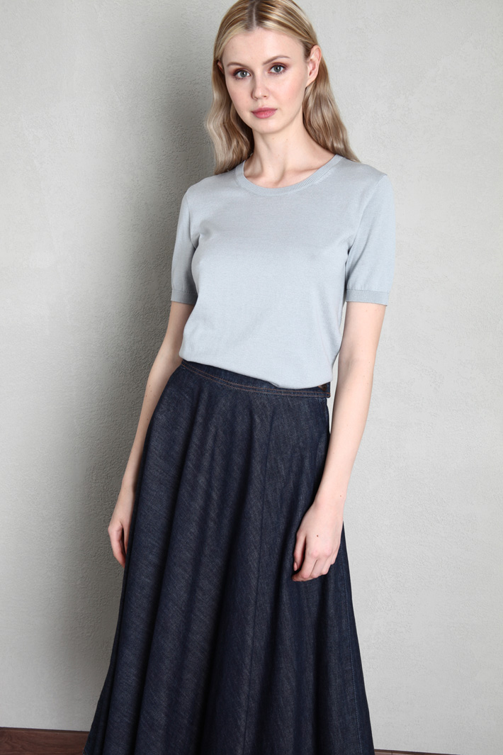 Maglia in seta e cotone - AZZURRO POLVERE - Fashion Market - 4