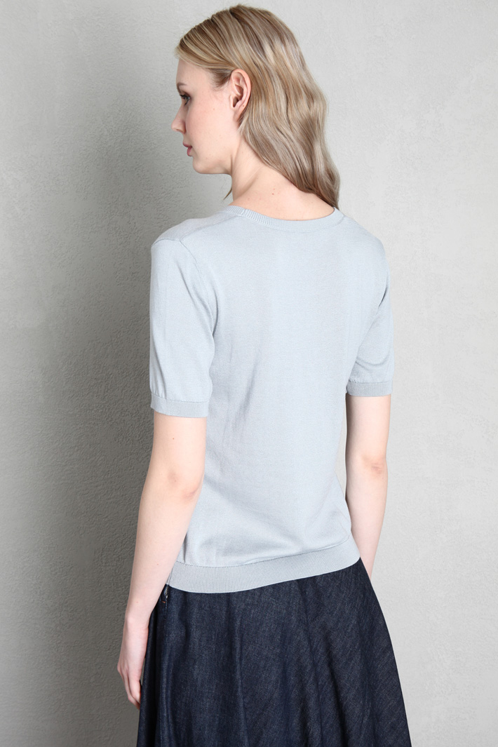 Maglia in seta e cotone - AZZURRO POLVERE - Fashion Market - 3