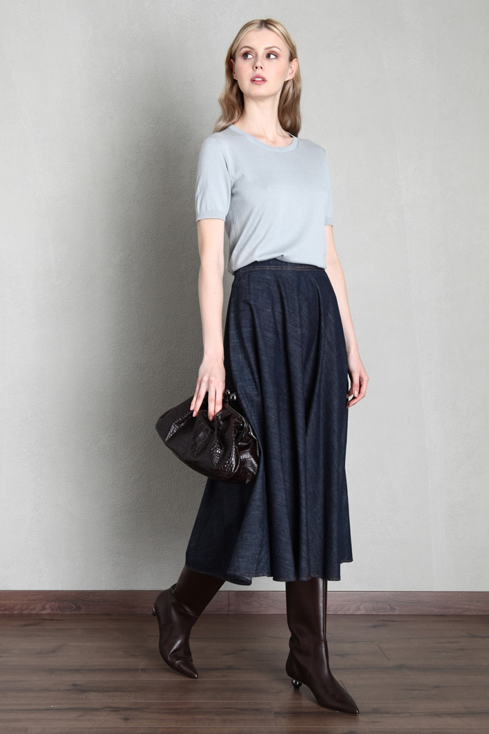 Maglia in seta e cotone - AZZURRO POLVERE - Fashion Market